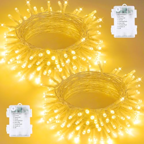2 Pack 100 LED Battery Operated String Lights, 8 Modes Twinkle Fairy Lights - color: Warm White, size: 2PK(50LED)