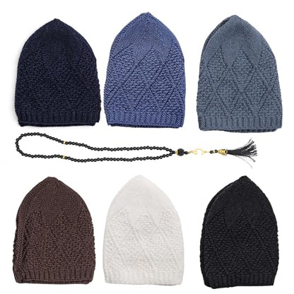 Muslim Kufi Hats for Men, Velvet Crochet Islamic Prayer Cap, Stretchable, Breathable Knit Skull Beanie,Standard Size - color: Oltu- Mix 1