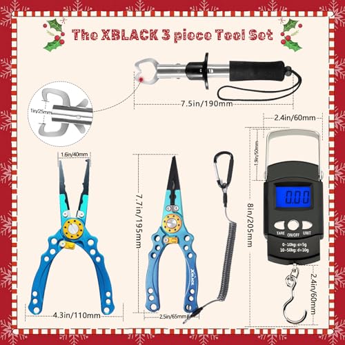 XBLACK Fishing Tool Kit Fishing Pliers Fish Gripper Fishing Scale Fish Grip Tools Set Saltwater Resistant Fishing Gear - color: Advanced Set - B