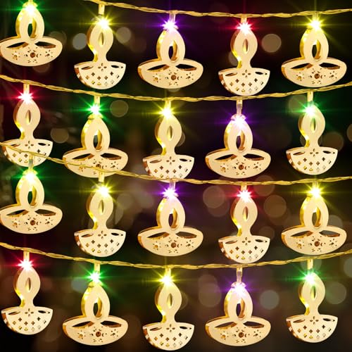Glooglitter 20 ft 40 LED Diwali Diya String Lights, Colorful, 2 Styles - color: Colorful, style: 2 Styles