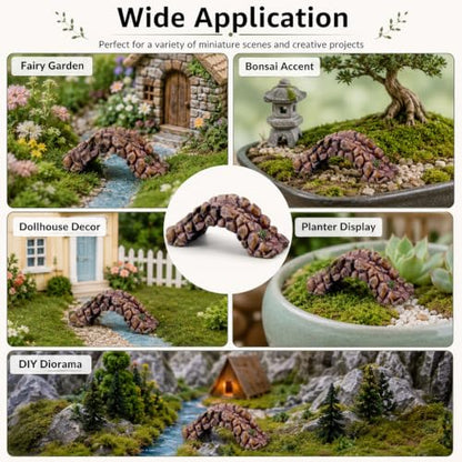 Miniature Resin Bridge, 6.6 x 2.5 cm, Dollhouse Decor, Garden Decoration Resin Craft Mini Bridge Outdoors Artificial Bridge Set Arch Plank Bridge Rockery Bonsai House Garden Decor