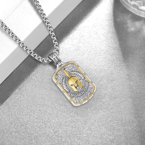 Western Catus/Knights Templar/St Michael/Santa Muerte/Praying Hand/Spartan/Virgin Mary/Tetragrammaton/Wrestlers/Allah Necklace Sterling Silver Dog Tag Necklace Christian Jewelry Gifts for Men - style: Sparta