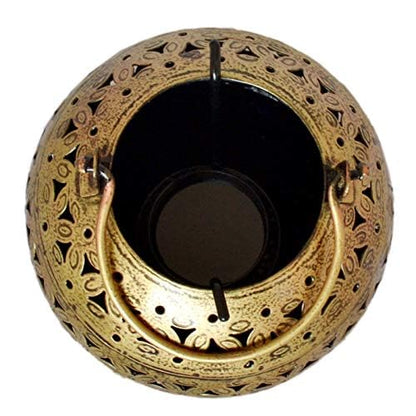 eTroves Handmade Moroccan Lanterns Hanging & Table Top Tea Light Candle Holder Round Tealight Stand for Indoor Outdoor Golden Hanging Tea Light Holder
