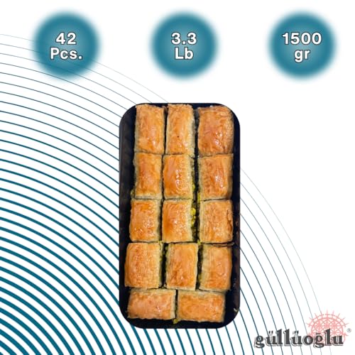 Gulluoglu Dry Baklava with Pistachio, 14 pieces (1.1 lb - 500 gr), daily fresh shipment from Istanbul/Turkey - size: 17.64 Ounce (Pack of 1)