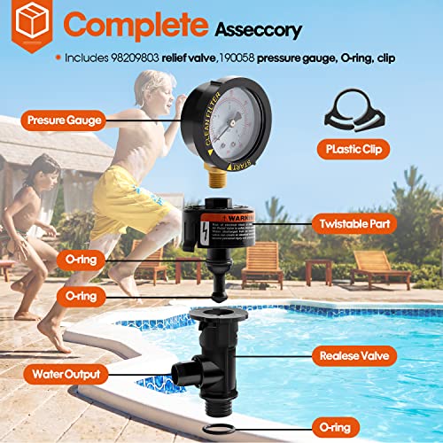 98209800 High Flow Manual Relief Valve/Air Relief Manual Valve Assembly with Pressure Gauge, Replacement for Pool and Spa Filter (1 PACK-98209800) - style: 1 PACK-98209800