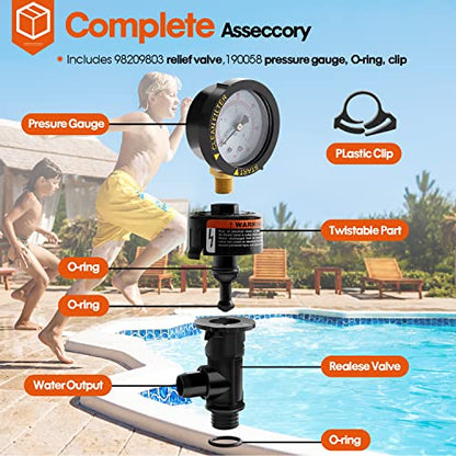 98209800 High Flow Manual Relief Valve/Air Relief Manual Valve Assembly with Pressure Gauge, Replacement for Pool and Spa Filter (1 PACK-98209800) - style: 1 PACK-98209800