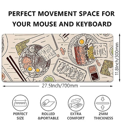 Japanese Ramen Sushi Food Desktop Mouse Pad Desk Pad,Mouse Mat for Desk Mat with Keyboard and Mouse,Gaming Mouse Pads Mousepad for Office Home Work(27.5X11.8 in) - color: Dining Table