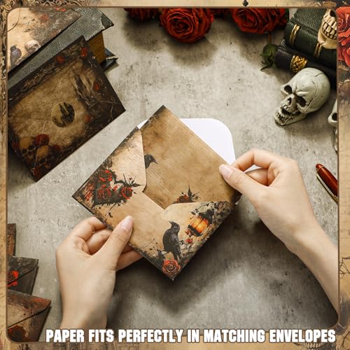 TaoBary 160 Pcs Stationery Paper Set 50 Double Sided Stationery Papers with 50 Matching Envelopes and 60 Round Dot Sticker, 10 Design(Gothic Style,8.25 x 5.5 Inch) - size: 8.25 x 5.5 Inch, style: Gothic Style