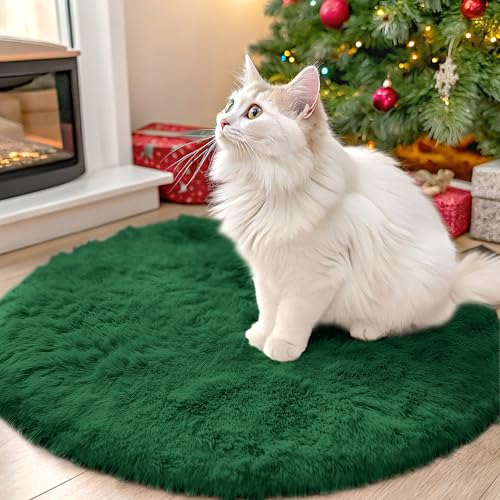 OLANLY Dark Green Round Rugs for Bedroom - Machine Washable, 2 ft Circle Area Rugs for Living Room, Soft and Fluffy Shaggy Carpet for Teen Girls and Boys, Nursery Rooms, Dorms, Home Decor Aesthetic - color: Dark Green, size: 2 Ft Round