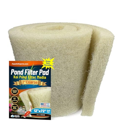 Aquatic Experts Cream COARSE Pond Filter Pad - 2 inch Thick - Bulk Roll Water Garden Filter Pond Media - Made in USA (12 inch by 72 inch) - size: 12" x 72"