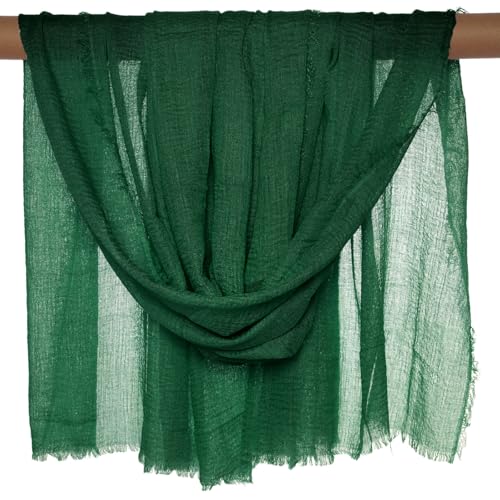 Nydotd Women Summer Cotton Linen Scarf Crinkle Long Beach Shawl Wrap hijab with Fringe - color: Green