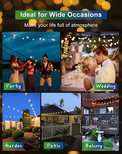Zuske Solar String Lights Outdoor Waterproof 100FT with USB Port and 52 Shatterproof G40 Bulbs(2 Spare), LED Solar Powered Patio Lights for Outside, Porch, Backyard, Gazebo, Garden(Warm White) - size: Solar-100FT