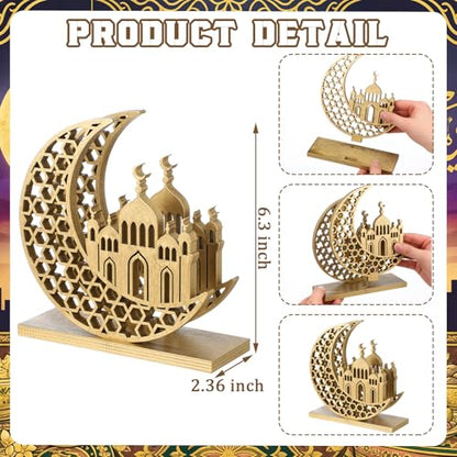 Namalu Eid Gold Napkin Holder for Tables Classical Islamic Ramadan Holiday Napkin Holder Wooden Crescent Moon Dome Minaret Ramadan Kareem Tissue Dispenser Mubarak Wood Tissue Dispenser for Storage - color: Gold, style: Eid Crescent Moon