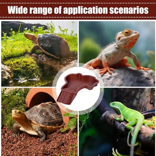 Extra Large Reptile Bathing Pool Reptile Feeding Dish Water Bowl with Ramp Aquarium Ornament for Gecko, Snake, Turtle, Bearded Dragon, Lizard Bath (Brown Red) - color: Brown Red