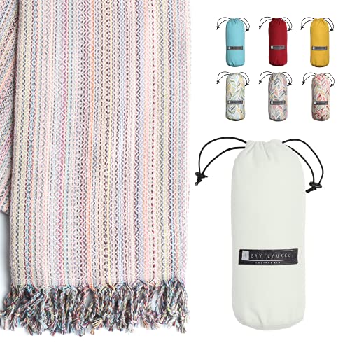 BAY LAUREL Turkish Beach Towel with Travel Bag 39 x 71 Quick Dry Sand Free Lightweight Large Oversized Towels Light - color: Violet Mix