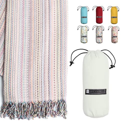 BAY LAUREL Turkish Beach Towel with Travel Bag 39 x 71 Quick Dry Sand Free Lightweight Large Oversized Towels Light - color: Violet Mix