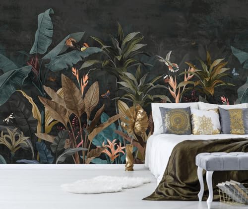 Dark Tropical Jungle Wallpaper Mural Peel and Stick 157"x108" | Banana Leaf Self Adhesive Wall Mural for Living Room Bedroom - color: ZZ-012, size: 157" x 108"