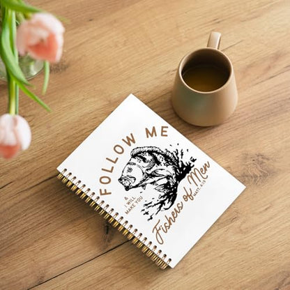 Retro Fish Christian Notebook,Bible Journal for Men, Matthew 4:19 Bible Verse Journal, Religious Scripture Spiral Notebook Journal for Note Taking, Christian Gifts for Women Men, 5.5x8.3 Inch - color: follow me