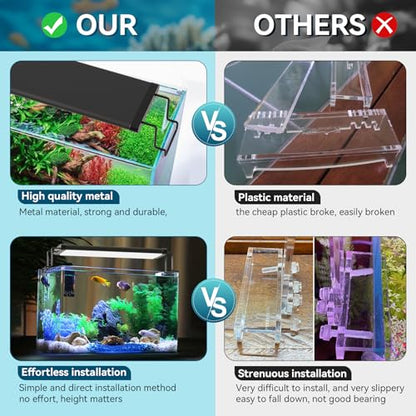 WooFog 2 Pcs Aquarium Light Riser for Rimmed/Rimless Tanks, Aquarium Light High Holder Bracket, Steel Fish Tank Light Extenders Stands for LED, Light Riser for Aquarium -Black (Width 3 inch)