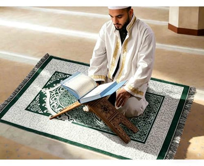 Portable Muslim Prayer Rug and Beads with Gift Box, Soft Islamic Prayer Mat,Travel Praying Mat for Men and Women, Prayer matt Islam Gifts Set, Sajadah/Janamaz/Seccade/سجادة صلاة (Green) - color: Green