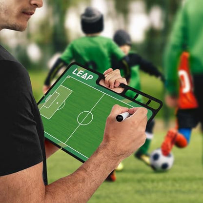 LEAP Coach Board Premium Tactical Clipboard Two Sides with Full & Half Court Dry Erase Marker Board for Basketball, Baseball, Soccer, Football, Hockey - color: Hand Held-Soccer Board