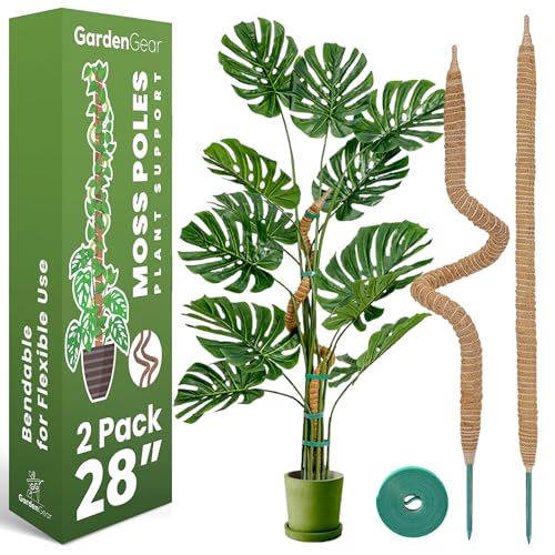2 Pack 28 Inch Bendable Moss Pole Monstera Plant Support Stakes for Indoor Plants - Tall Moss Stick Trellis for Potted Climbers - Stem Support Accessories for Climbing Houseplants - size: 2-Pack (28 in)