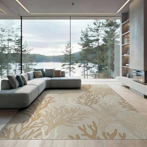 8'x10' Washable Modern Abstract Large Rug, Cream Non-Shedding Pet Friendly Carpet Foldable Easy Care Mat for King Size Bedroom, Master Suite, Under Bed | Ref:1886598 - color: Beige/Pattern 26, size: 8' x 10' (Rectangular)