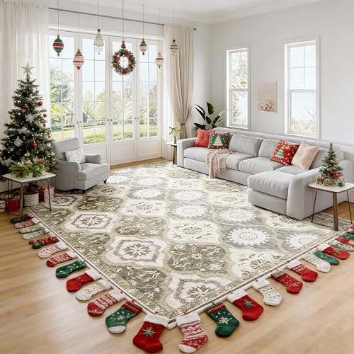 EnHomee 8x10 Area Rug, Soft Washable Rugs for Living Room Bedroom, Boho Non Slip Low Pile Stain Resistant Washable Rug Large Area Rugs for Dining Room,Easy to Clean Living Room Rug, Green - color: Green, size: 8x10