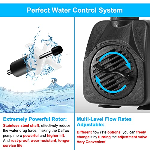 DaToo 400GPH 25W Submersible Water Pump Fountain Pump Ultra Quiet For Aquariums Fish Tank Pond Fountain Statuary Water Feature Hydroponics - size: 25W 400GPH (With 5ft Free Tubing)