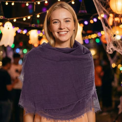 Nydotd Women Summer Cotton Linen Scarf Crinkle Long Beach Shawl Wrap hijab with Fringe - color: Deep Purple