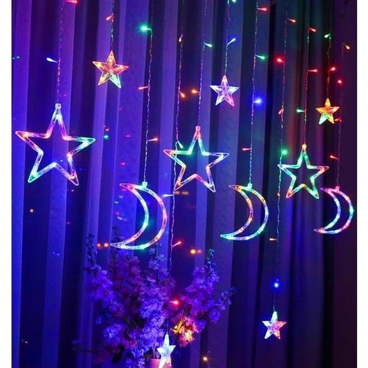 LED Star Moon Curtain Decorative Lights, Ramadan Window Curtain Fairy String Lights, Durable Design for Indoor, Home Holiday, Party, Ramadan Decorations, Balcony Decor Festive Atmosphere, Multicolor - color: Multicolor