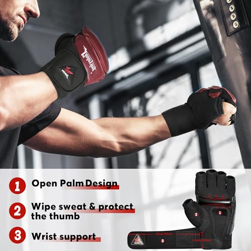 Xinluying MMA Gloves Boxing Punch Bag Training Martial Arts Sparring Grappling Kickboxing Muay Thai Gloves, Thickened Knuckle Pads, Wider Wristband, Fingerless Rub Resistance Mitts for Men Women Kids - color: Red, size: X-Small
