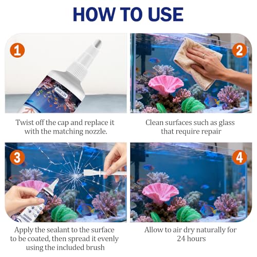 50ml Aquarium Safe Silicone Sealant, Clear Waterproof Fish Tank Repair | Clear flexible silicone seals aquarium cracks and leaks with strong adhesion for above-water and underwater repairs. - size: 50ml