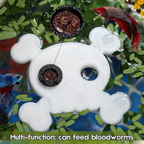 Abizoo Halloween Aquarium Floating Plant Corral, Fish Feeding Ring Plastic White Skull Shape for Aquarium Feeding Ring Decor, Keep Tank Clean No-Suction Cup for Betta Fish, Goldfish Small Fish