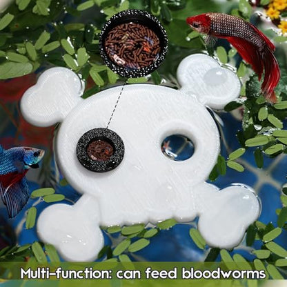 Abizoo Halloween Aquarium Floating Plant Corral, Fish Feeding Ring Plastic White Skull Shape for Aquarium Feeding Ring Decor, Keep Tank Clean No-Suction Cup for Betta Fish, Goldfish Small Fish