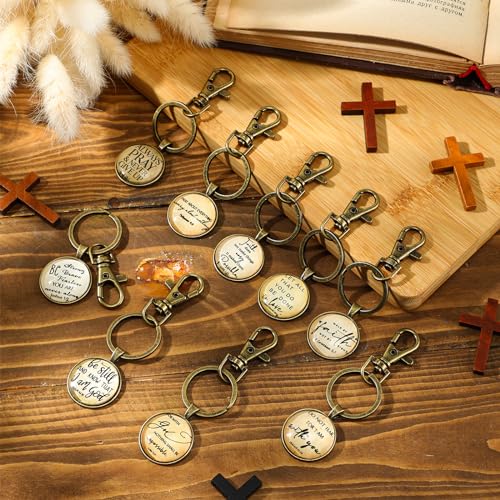 Fumete Christian Keychain Bulk Bible Verse Religious Key Chains Scripture Quote Positive Gift for Women Men Church Pastor - color: Bronze