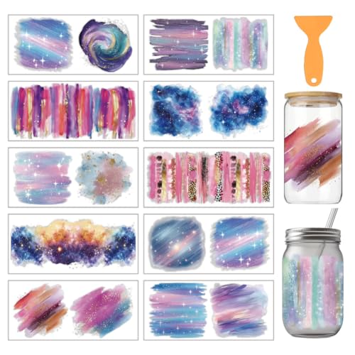 arricraft 10 Sheets Sparkling Patterns Theme UV DTF Cup Wrap for 16OZ Glass, Background Halo Rub on Decals PVC Transfer Stickers for DIY Cups Window Home Printing Decoration 24x11cm/9.4x4.3inch - style: Sparkling Patterns Theme