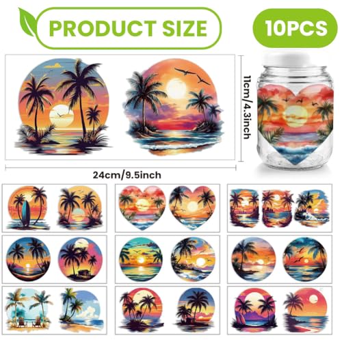 arricraft 10 Pcs Colorful Hawaii Theme Cup Printing UV Transfer Papers, 10 Styles Coconut Trees Ocean UV DTF Cup Wrap Stickers for 16 OZ Glass Cups Crafts 9.5x4.3inch - style: Colorful Hawaii Theme