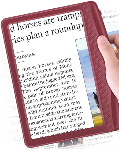 Rechargeable 5X Magnifying Glass for Reading, Large Bright Full Page Magnifier with Light, Handheld LED Dimmable Lighted, Lightweight Book Magnifier for Reading Small Prints Seniors - Red - color: Red