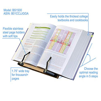 BS1500 11.8x8.5 Portable Adjustable Foldable Bookstand Holder for Reading Hands Free Large Thick Heavy Textbooks Cookbooks Tablets - size: Standard 11.8"x8.5"