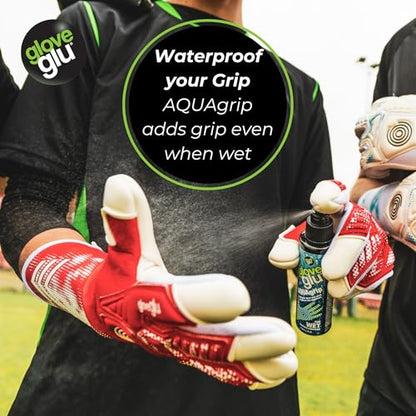 gloveglu Goalkeeper Glove Spray Bundle | 120ml Goalkeeper Glove MEGAgrip Spray + 50ml Goalkeeper Glove Wash & Prepare Spray | Ideal for Goalies, Soccer Training & Match Day Performance - style: MegaGrip + AquaGrip