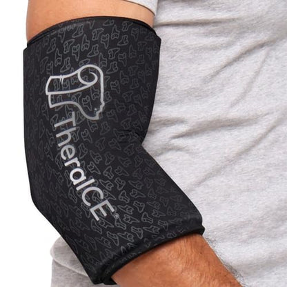 TheraICE Elbow Ice Pack Compression Sleeve for Injuries | Reusable Arm Gel Cold Pack Wrap | Tennis Elbow & Golfers | Calf Tendinitis Pain Relief | Shin Splints | FocusZone Extra Cooling | Women & Men - color: PRO Shadow Black, size: Small/Medium