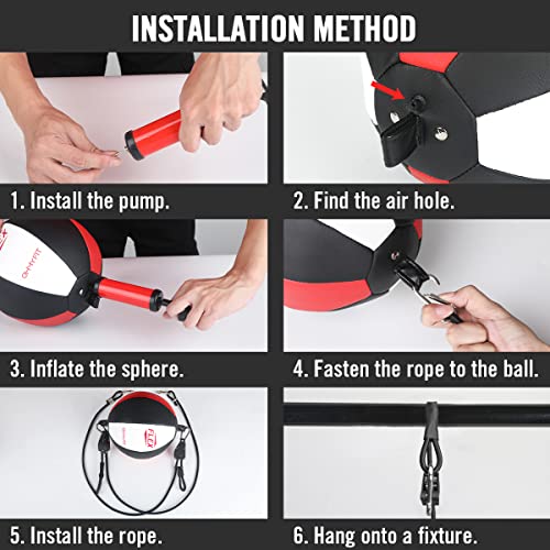 Flex Double End Punching Bag - Bungee Cords w/Special Flex Adjustable System - Durable Bladder Speed Bag - Boxing Training Equipment for Adults - Home Gym Accessories - style: Round