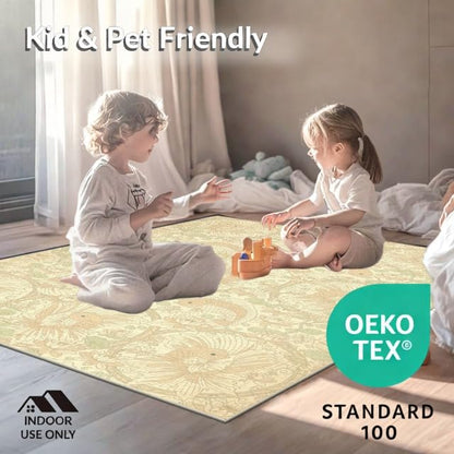 6'x9' Washable Asian Lotus Area Rug, Beige Non-Shedding Pet Friendly Room Rug for Queen Size Bedroom, Under Bed, Master Suite, Foldable Easy Care Carpet | Ref:1885582 - color: Beige/Pattern 45, size: 6' x 9' (Rectangular)