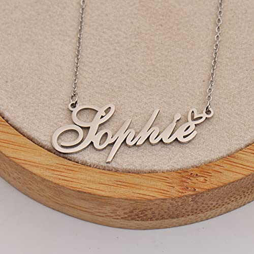 HUAN XUN 맞춤형 맞춤 제작 여성용 목걸이 골드 실버 | 18k Gold Plated Nameplate Heart Pendant,Adjustable Delicate Chain,Personalized Gifts for Mother Day Christmas Birthday - color: 브리아나 - 실버