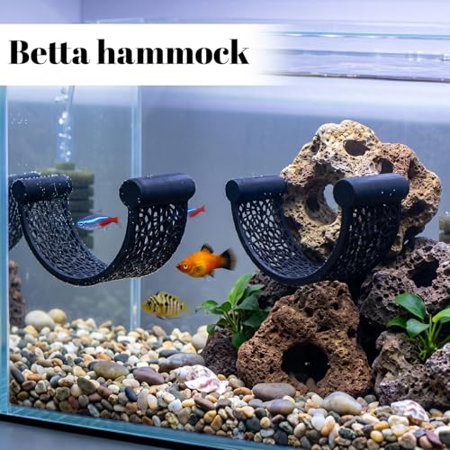 2PCS Betta Fish Hammock, Floating Betta Hammock, Floating Rest Platform Aquarium Hammocks for Bettas Small Fish Shrimp Aquascape Decor (Black)