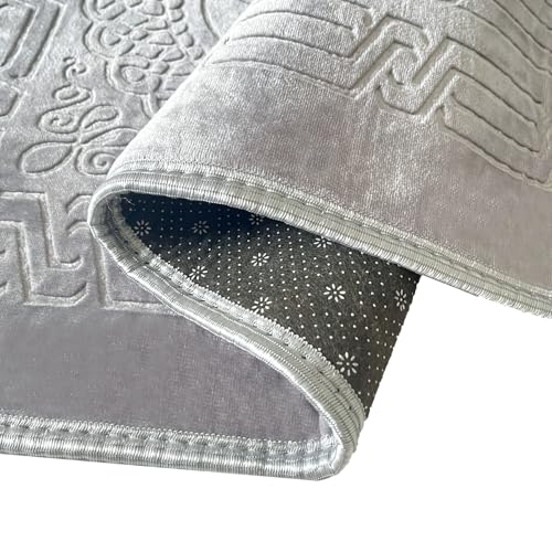 JE JOUE Luxury Islamic Prayer Mat with Tasbih Beads - Extra Thick Large Padded Sajadah for Men, Women & Kids, Soft Non-Slip Muslim Prayer Rug for Eid, Ramadan, Travel(31 "x 47",Grey) - color: Grey