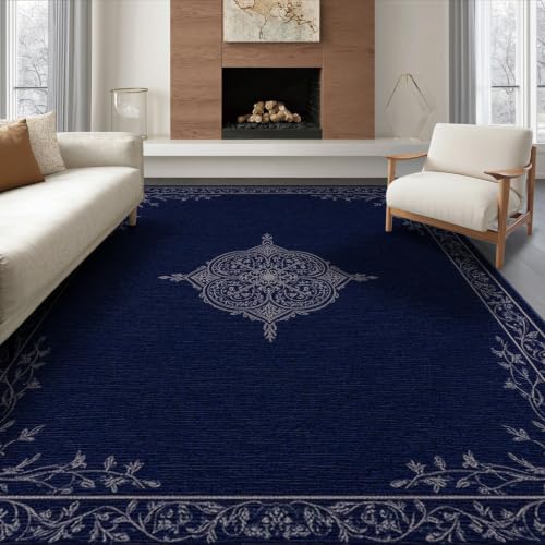8'x10' Blue Deep Medallion Prayer Design Washable Area Rug - color: Blue/Pattern 12, size: 8' x 10' (Rectangular)
