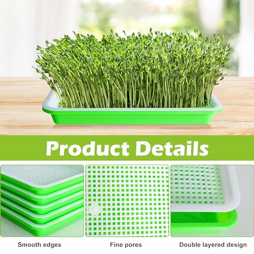 EBaokuup 10 Pack Seed Sprouter Tray with Drain Holes - BPA Free Seed Garden Plant Germination Propagation Trays, Soil-Free Wheatgrass Tray Sprouter Microgreens Growing Kit with Germinating Paper - color: Green,10pack