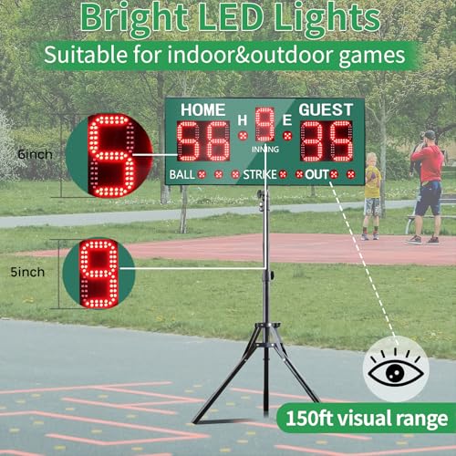 YZ LED Baseball/Softball Scoreboard for Fence, High-Light Digital Scoreboard with Remote, Rechargeable Wireless Electronic Baseball Scoreboard, Score Keeper with Innings Balls Strikes Outs Outdoor